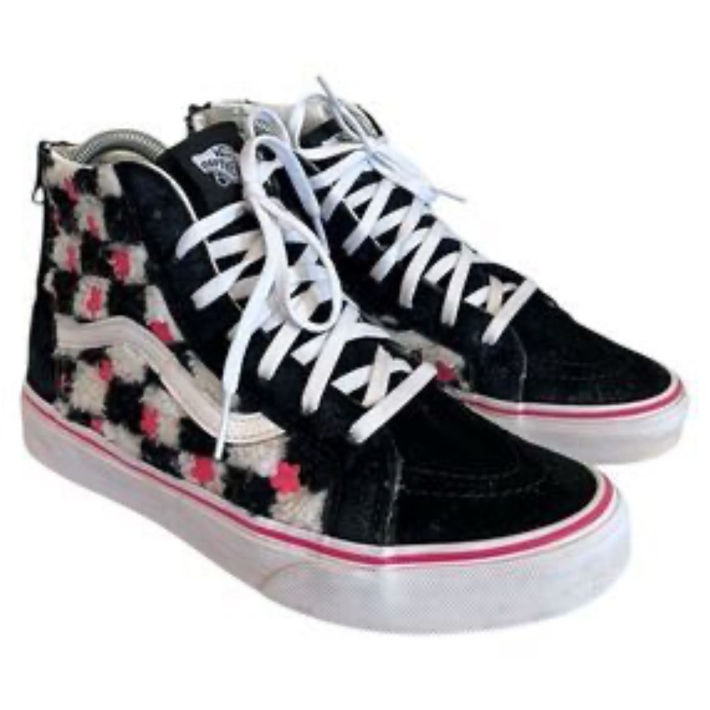 Vans Women's Black and Pink Checkered High-Tops, Size 5.5